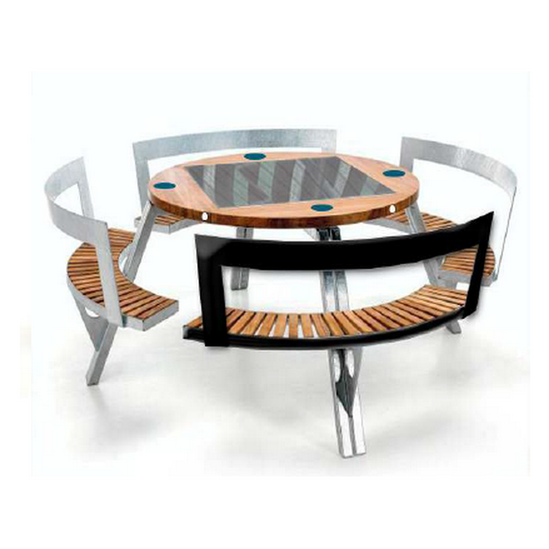 Chargeur de téléphone USB Outdoor Street Furniture Smart Powered Details Smart Garden Table Bench Seat